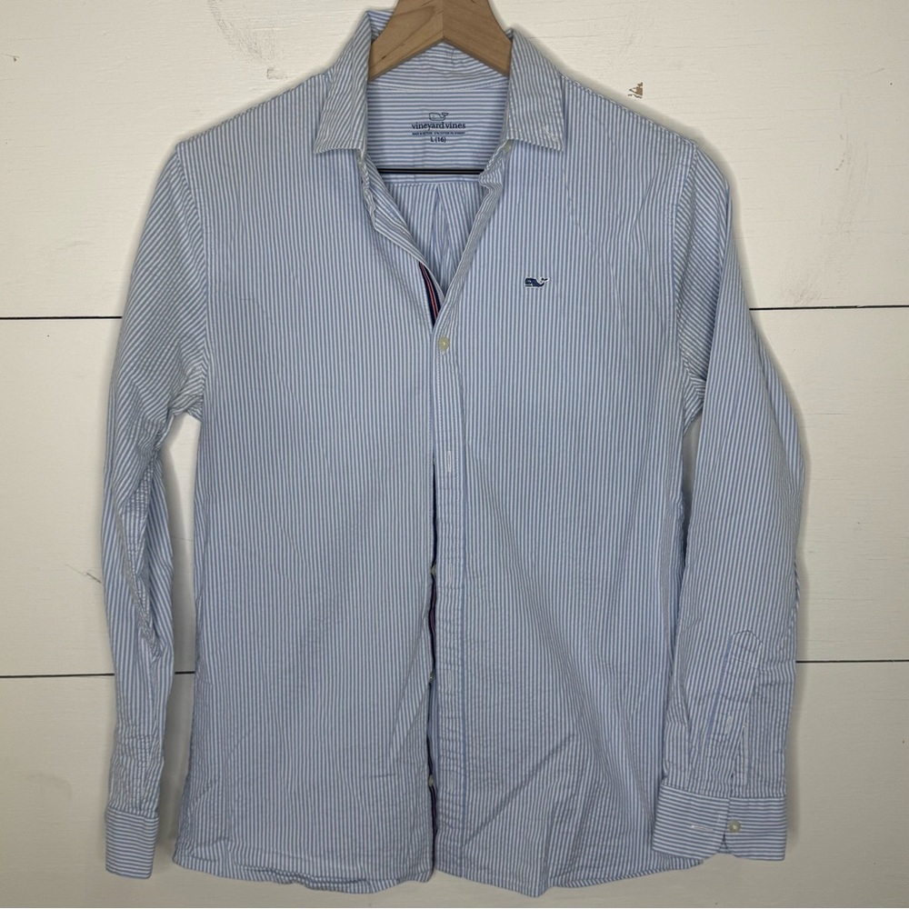 Vineyard Vines • Boy’s Blue Striped Button-Down Shirt Size Large 16
